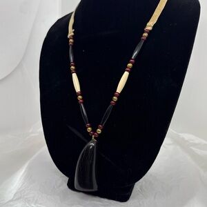 Vintage Boho Necklace with Natural Buffalo Horn Pendant.
